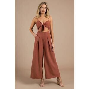 Six Crisp Days Womens Thithi Jumpsuit L Rust Cami Tie Top Wide Leg Cutout Waist